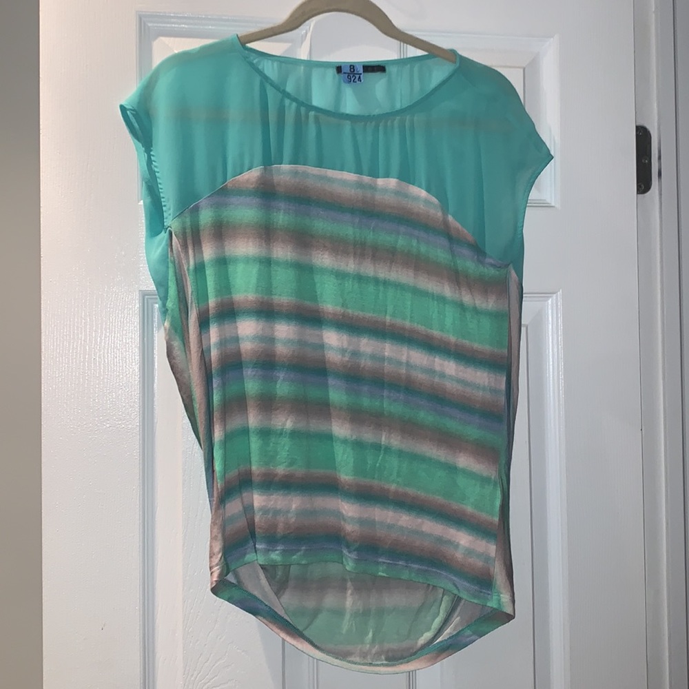 Velvet by Graham & Spencer seafoam green ombre sheer back blouse shirt XS